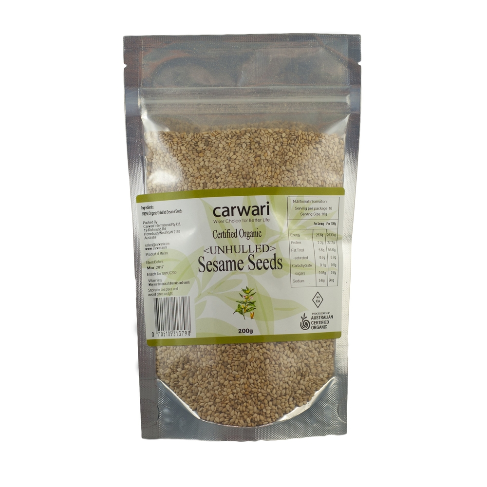 Carwari - Organic Unhulled White Sesame Seeds 200g Per Packet