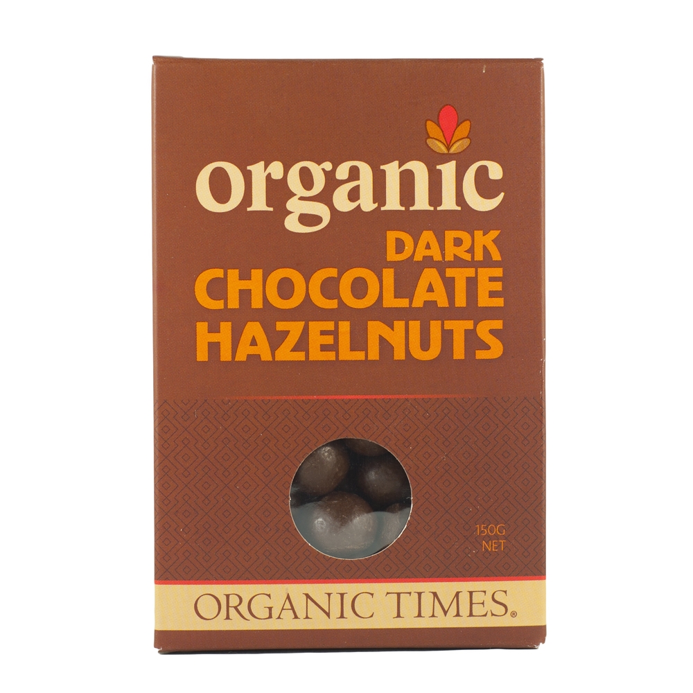 Organic Times - Dark Chocolate Coated Hazelnuts 150g Per Packet